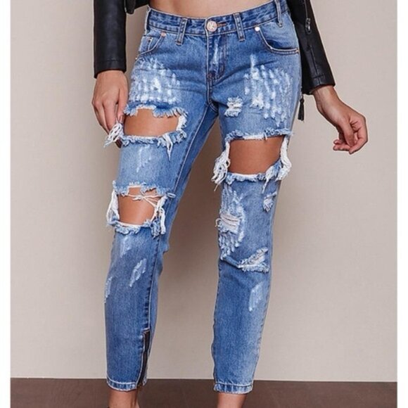 Free People One Teaspoon Freebirds Skinny Straight Jeans Distressed Low Rise - Picture 3 of 16